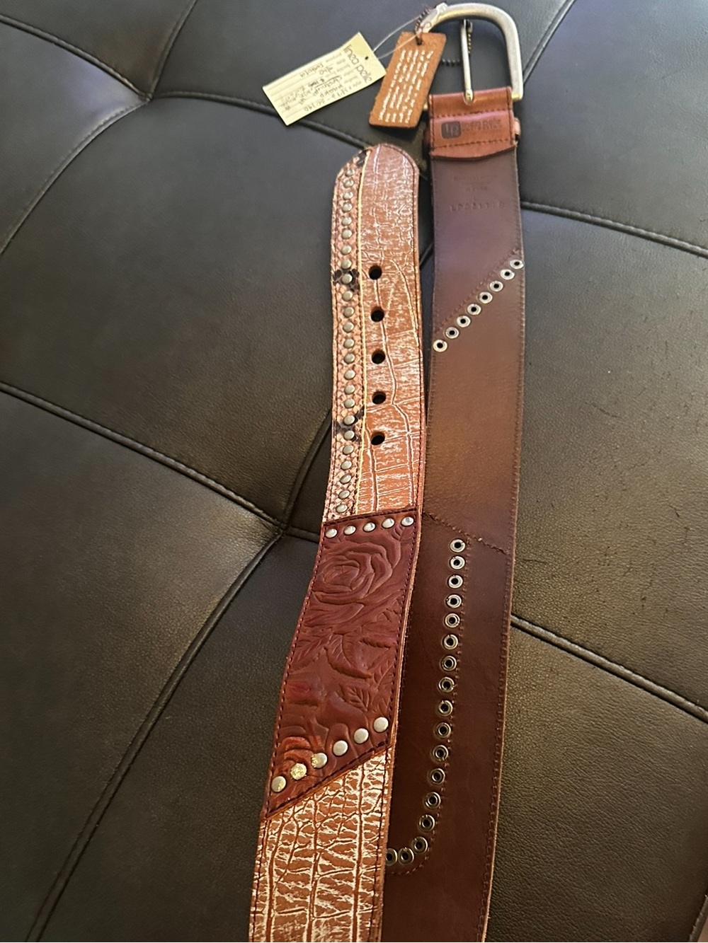 Linea Pelle Brown Leather Belt with Oval Brushed Metal Buckle